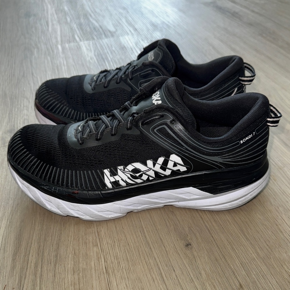 Hoka Bondi 7 Black and White Sneakers